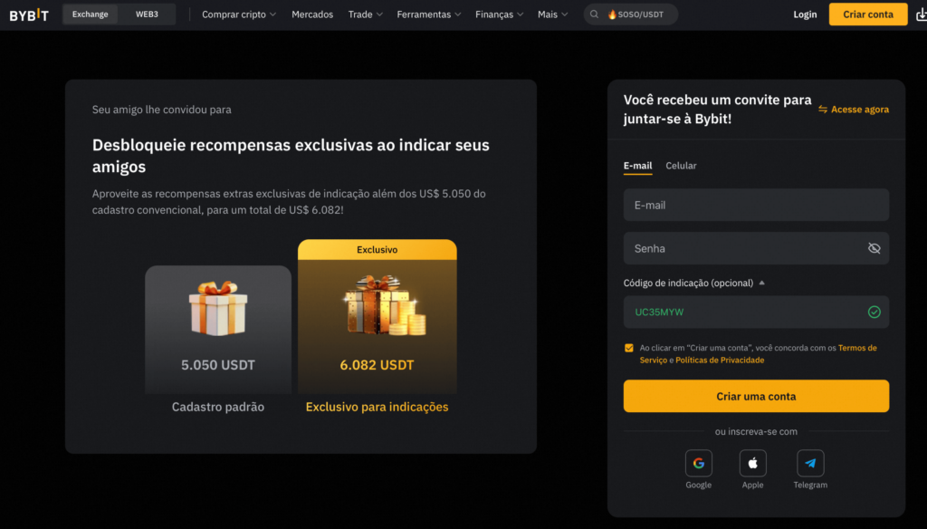 Bybit: especializa em negociação de derivativos