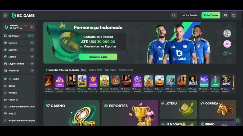 Interface do site BC.GAME destacando promoções de casino Plinko em Portugal