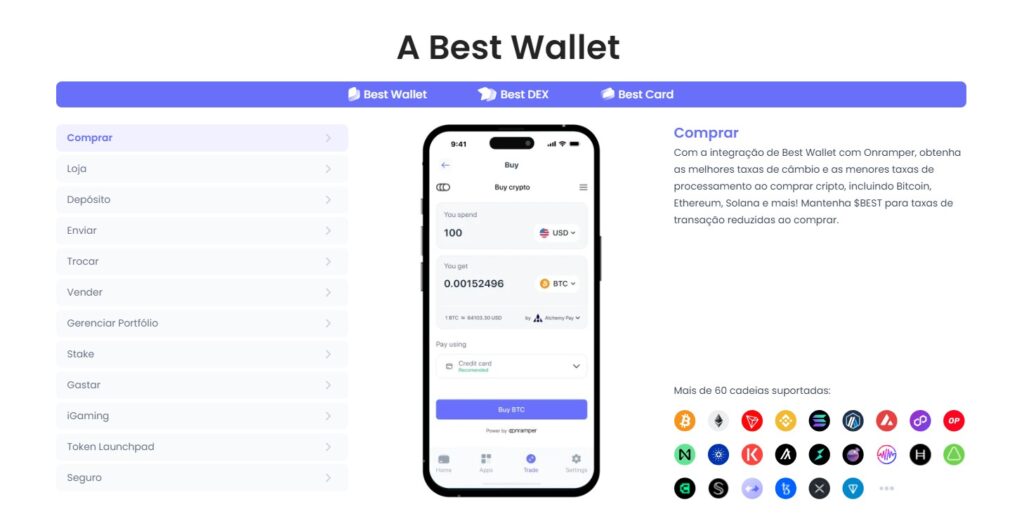 Pode comprar uma grande variedade de criptomoedas com a carteira da Best Wallet