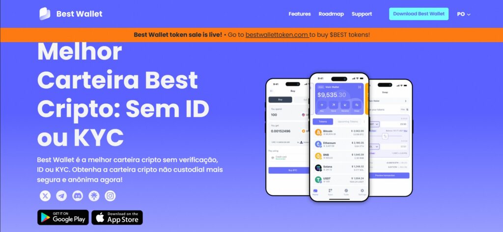 Imagem do aplicativo Best Crypto Wallet, que permite criar e gerenciar carteiras multi-chain e multi-wallet sem custódia, garantindo segurança e praticidade na negociação de criptomoedas.