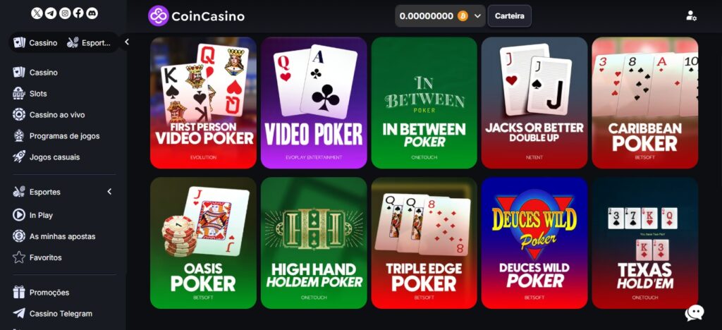 Coincasino disponibiliza várias mesas de poker online
