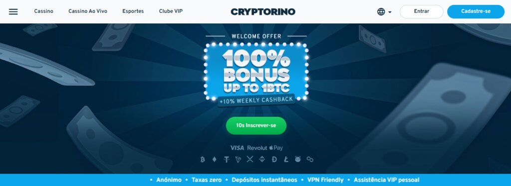 Oferta de bónus para apostar no casino Crytorino.