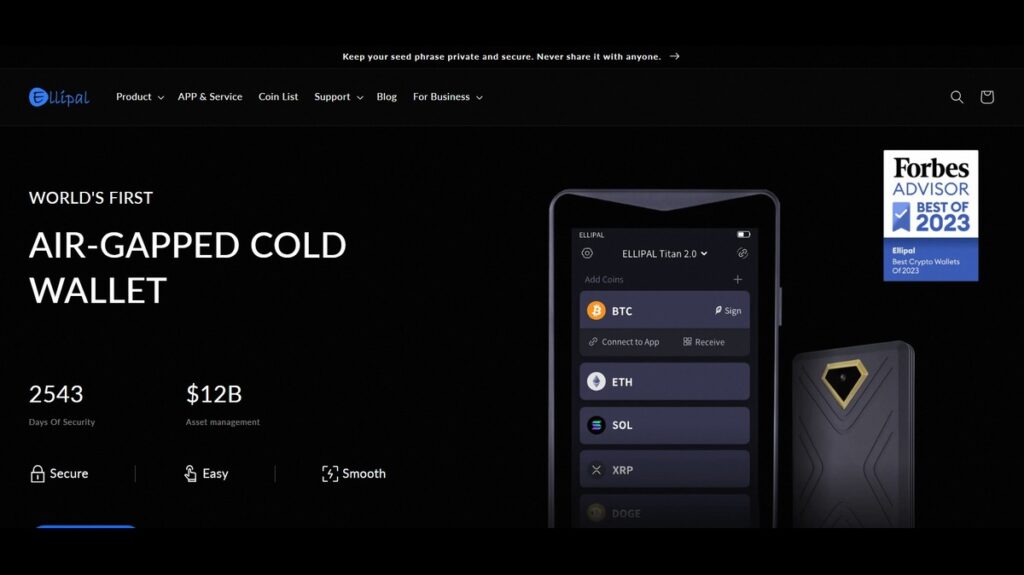 Ellipal é uma das carteiras confiáveis para armazenar tokens Cardano