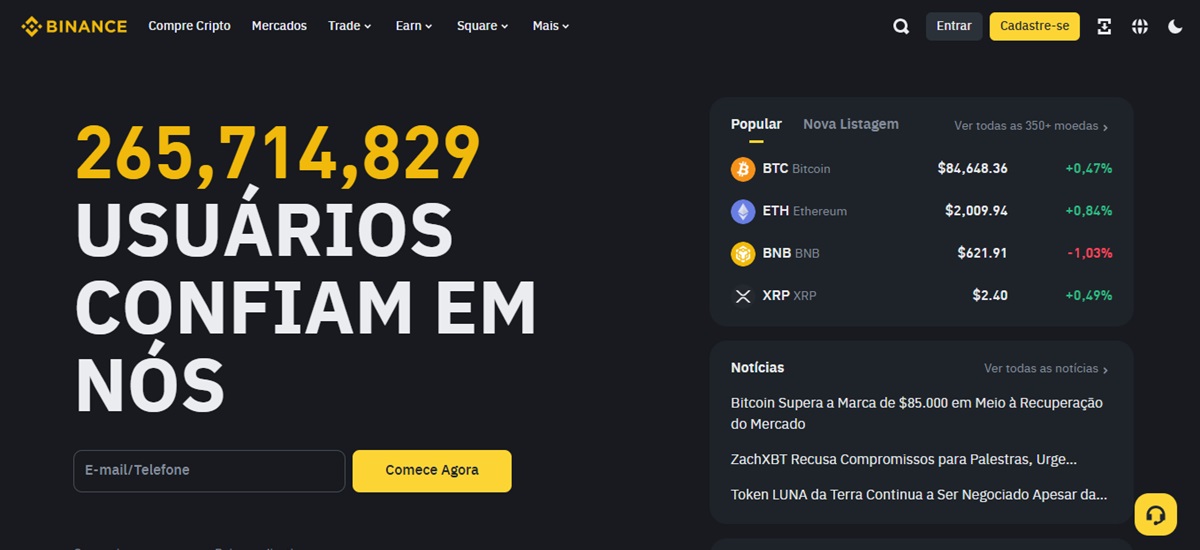 Binance é uma das maiores plataformas de criptomoedas do mundo