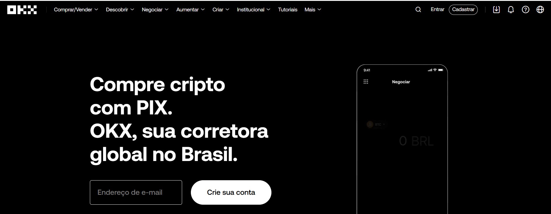 Tela de cadastro na OKX