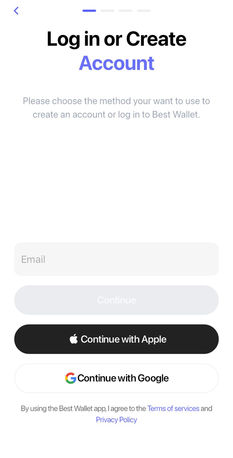 Imagens com o passo a passo de como se registrar na Best Wallet