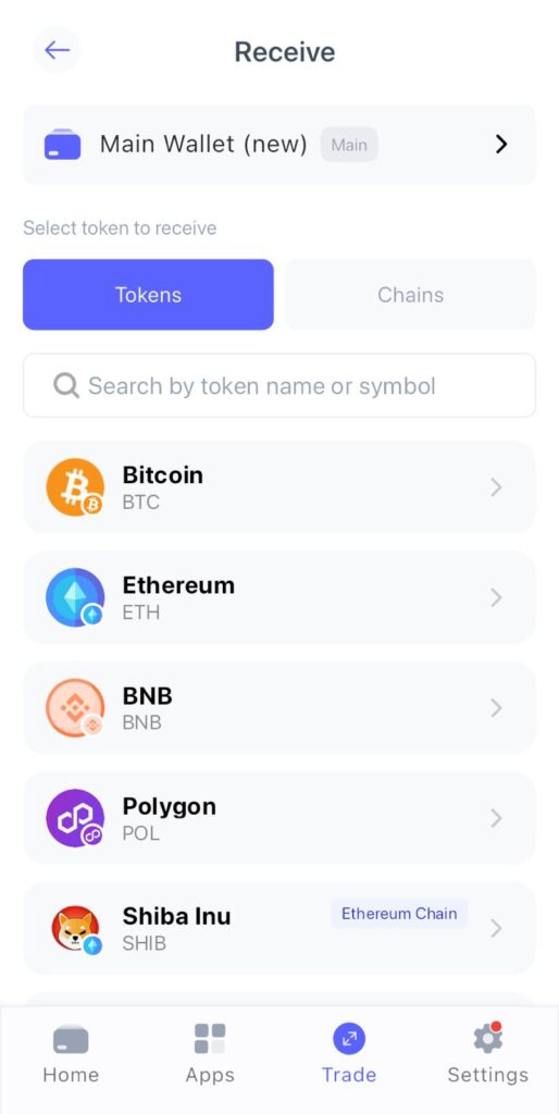 Imagem mostra seleção de moedas para trading na Best Wallet, incluindo Ethereum