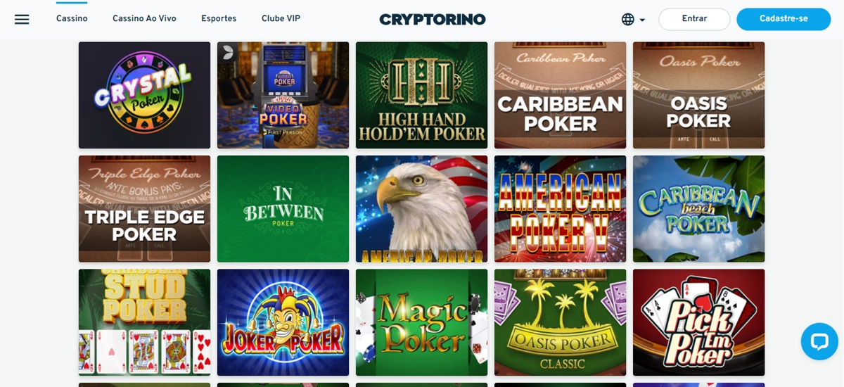 Dezenas de opções de jogos de Bitcoin Poker no Cryptorino Casino