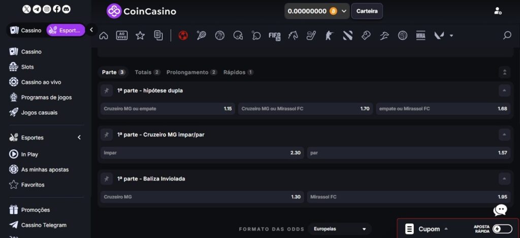 O CoinCasino tem apostas esportivas sem verificação no Brasileirão