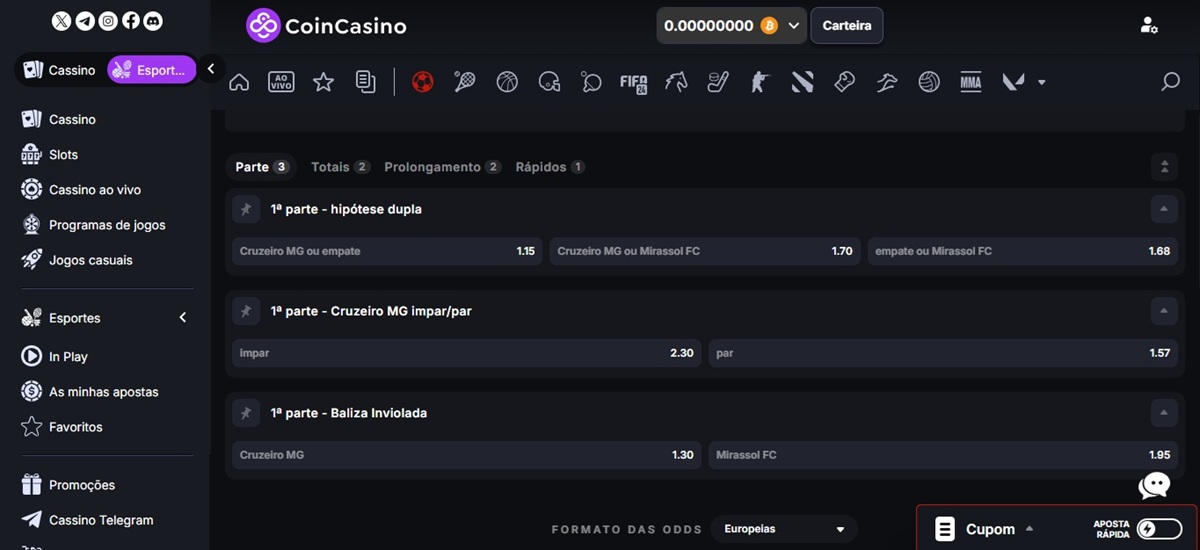 O CoinCasino tem várias formas de apostar nos jogos de futebol do campeonato Brasileiro, Brasileirão