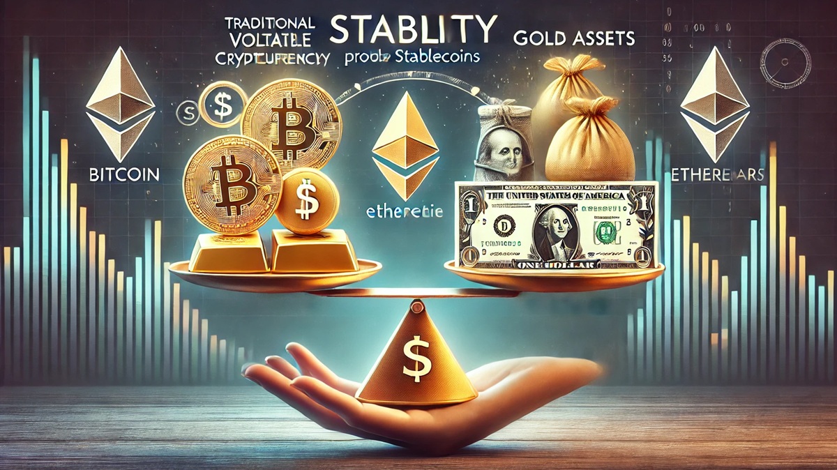 Imagem representando o que são stablecoins e sua relação com moedas estáveis