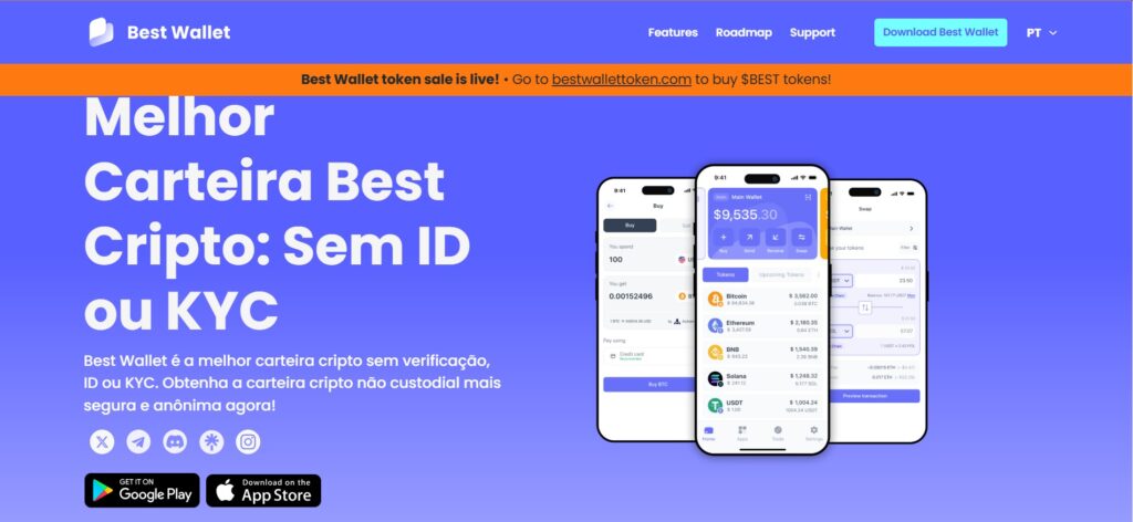 Imagem com a pagina inicial da carteira Ethereum Best Wallet