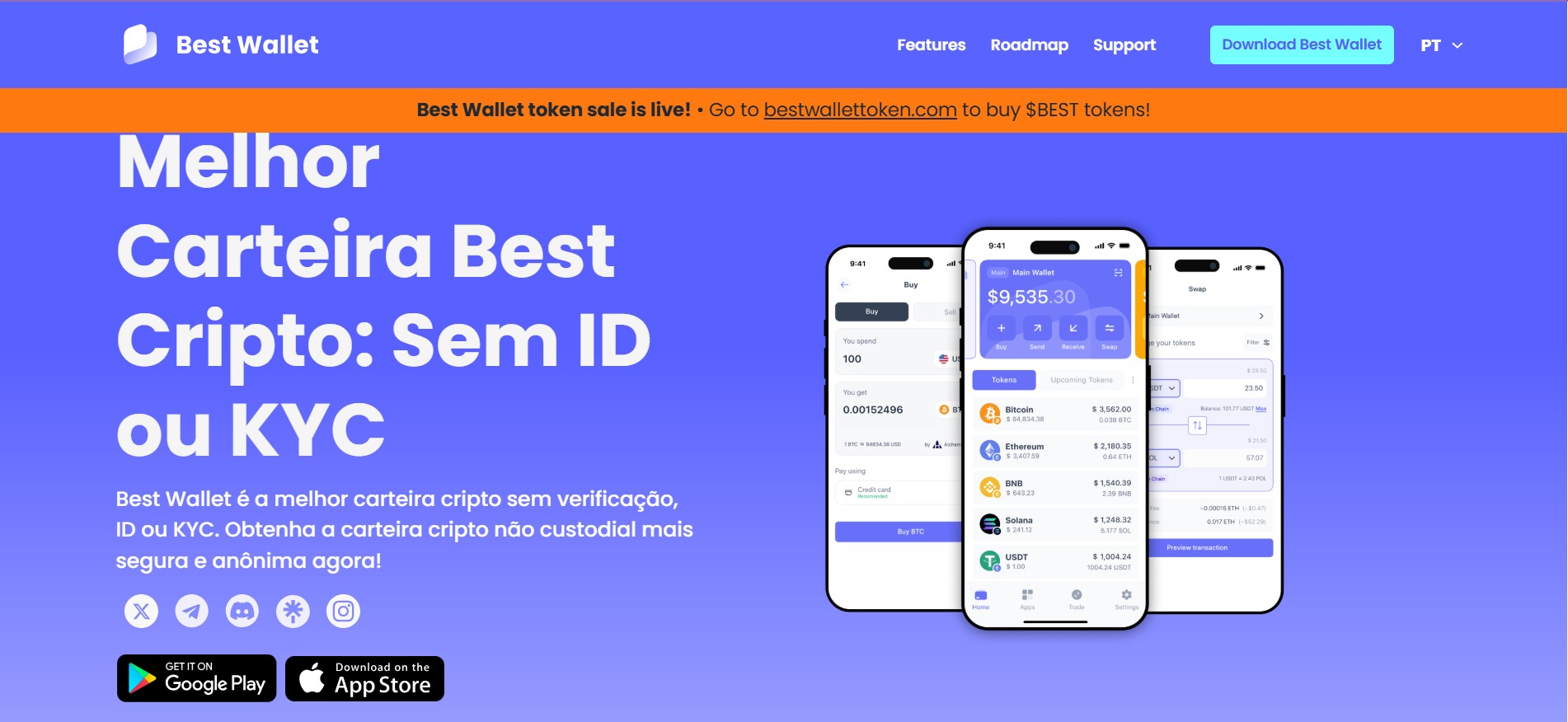 Imagem com a pagina inicial da carteira Best Wallet