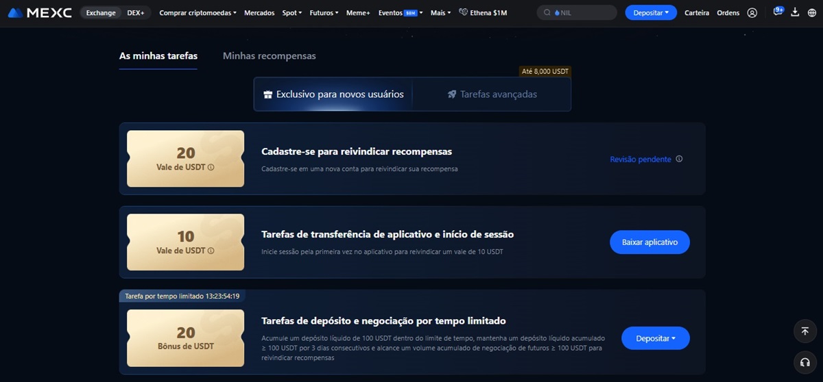 É possível obter várias recompensas após o cadastro na MEXC