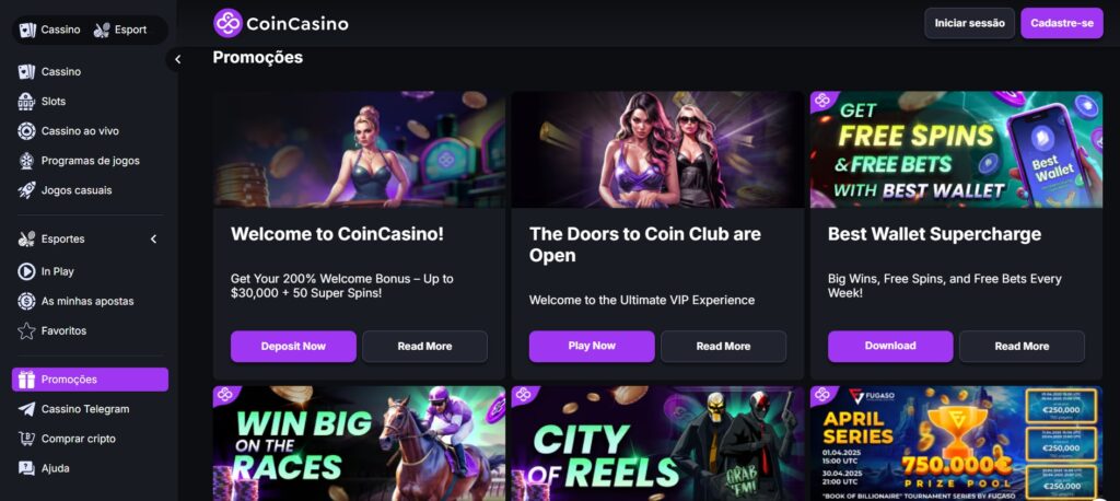 Imagem traz bônus e promoções de um cassino online