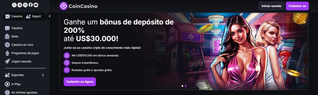 Primeira tela para cadastro no CoinCasino