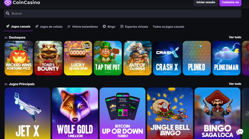 Imagem dos casual games disponiveis em CoinCasino