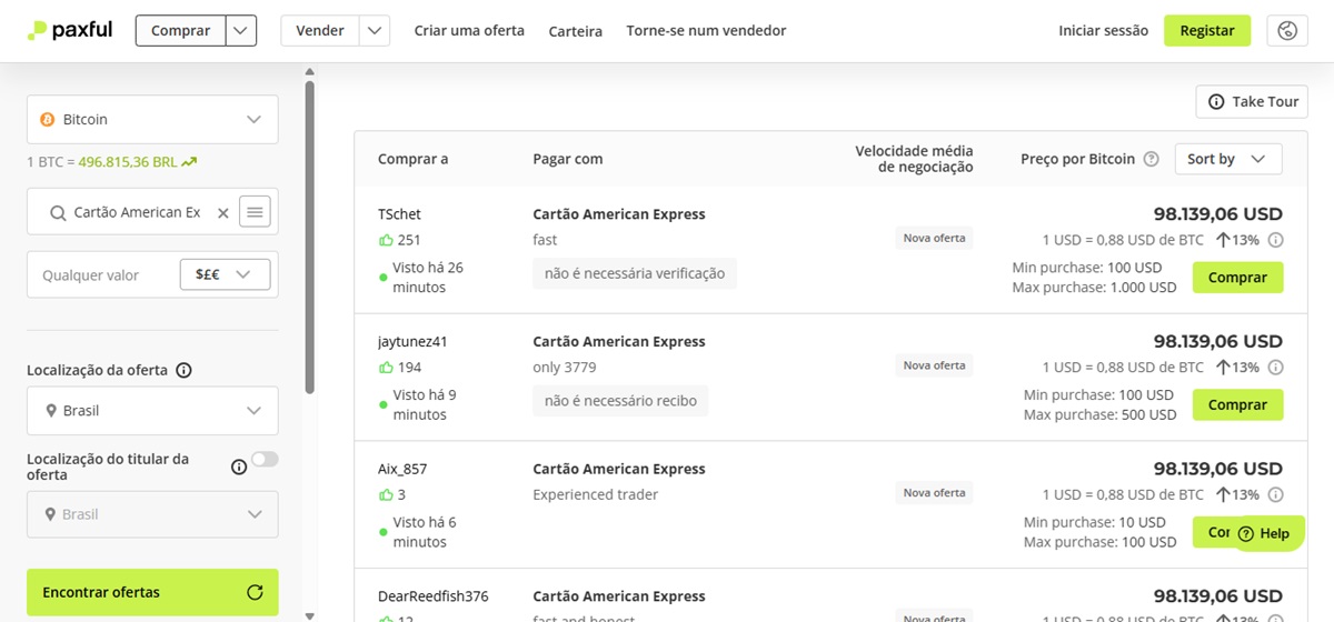Paxful possibilita comprar criptomoedas com Amex no Brasil