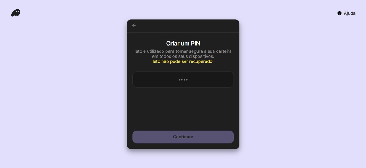 Crie um PIN de 4 digitos para proteger sua conta