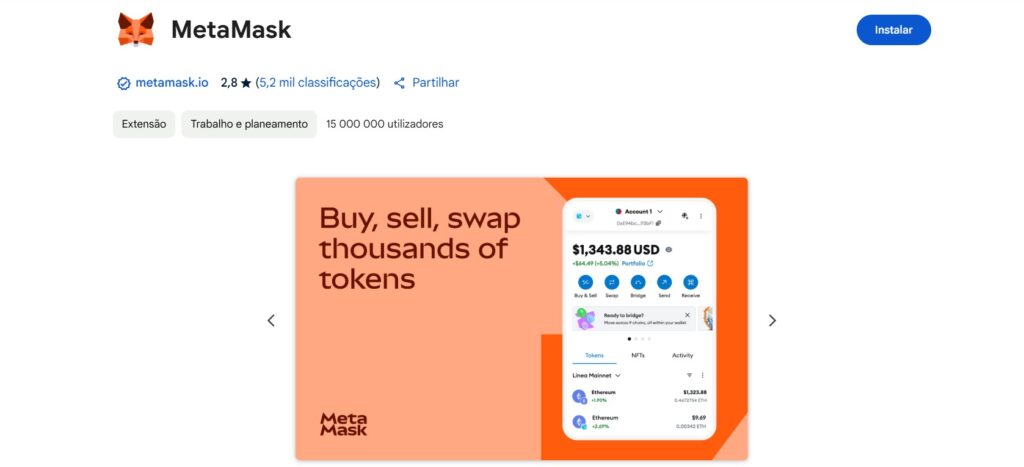 Extensao da Metamask no Chrome - carteira Polygon