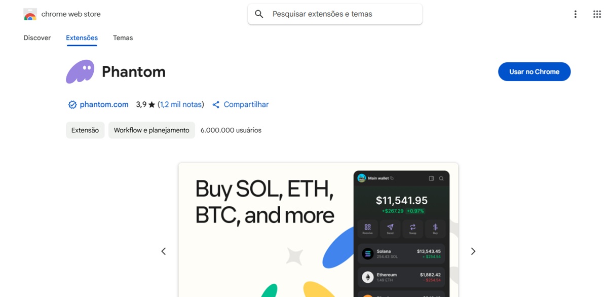 Toque em "Usar no Chrome" para instalar a extensão em seu navegador