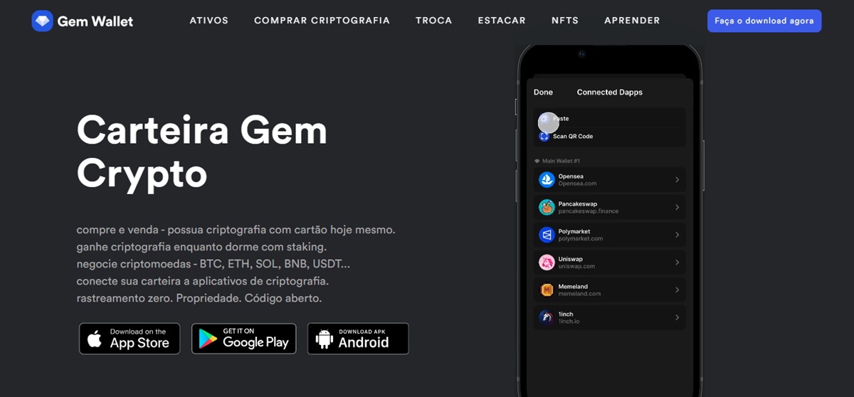 Interface download carteira Gem Wallet