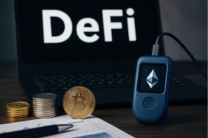 Imagem representando a DeFi, uma criptomoeda respaldada por um ativo do mundo real.
