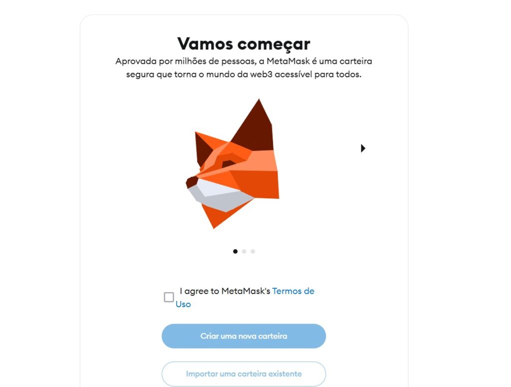 Pagina para criar carteira Polygon na Metamask