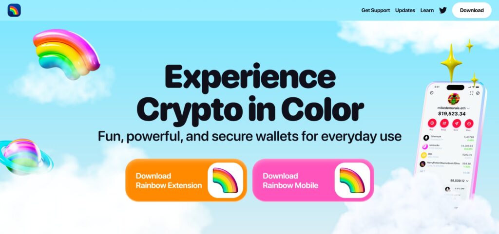 Homepage da Rainbow Wallet