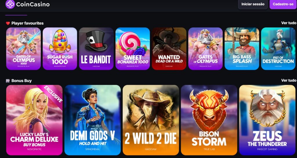 Tela dos slots disponiveis em CoinCasino