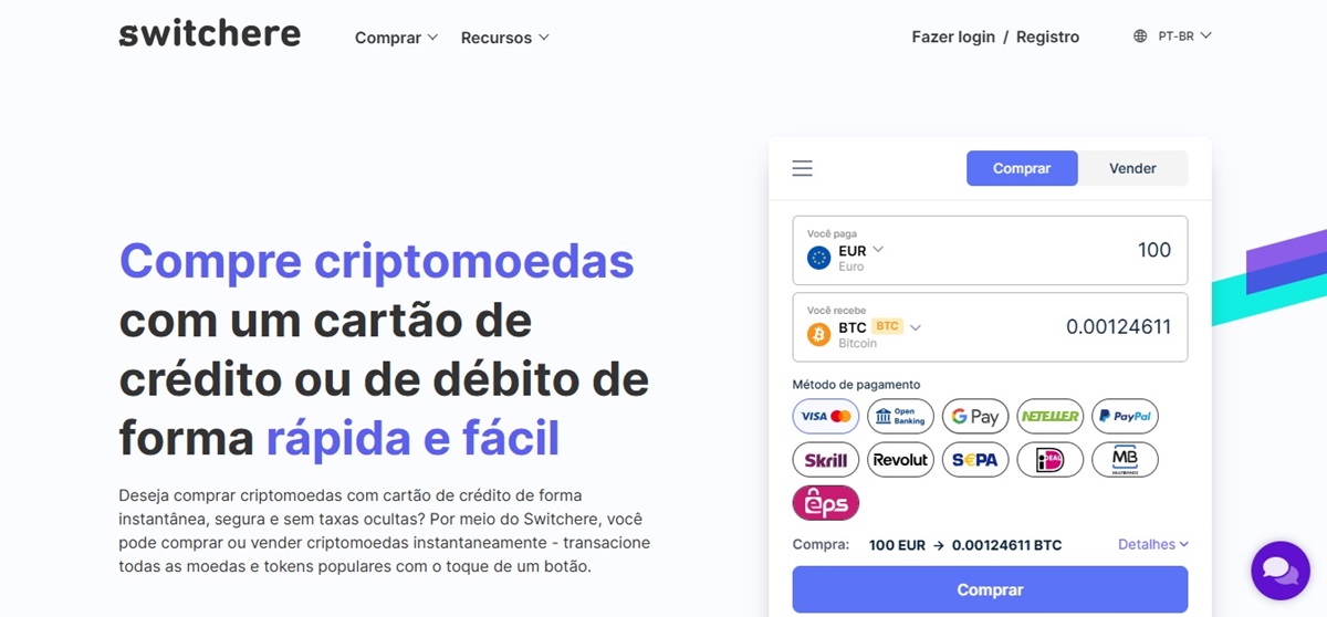 Switchere é uma plataforma de criptomoedas que oferece suporte ao Google Pay