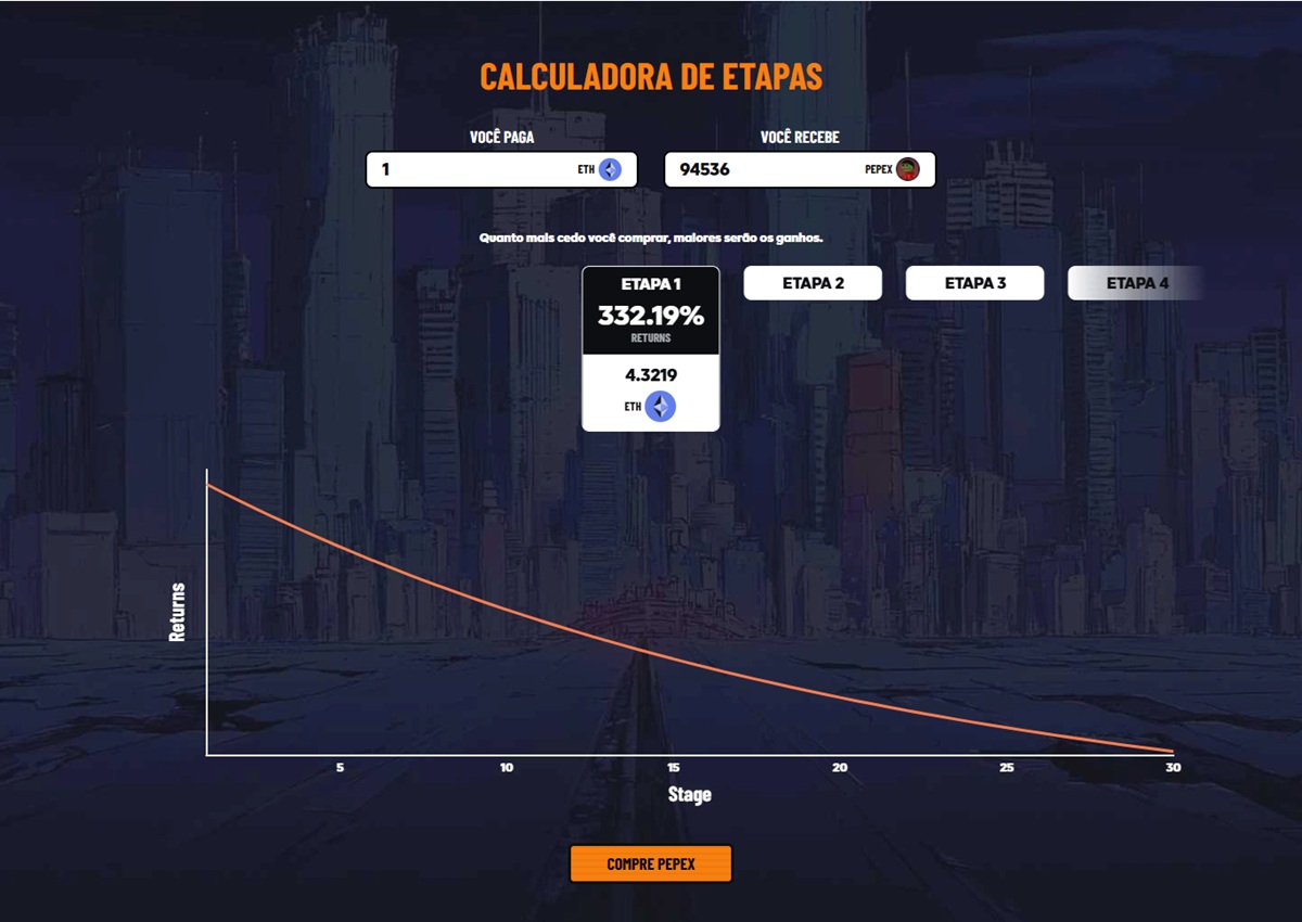 Calculadora disponível na pré-venda do token $PEPX