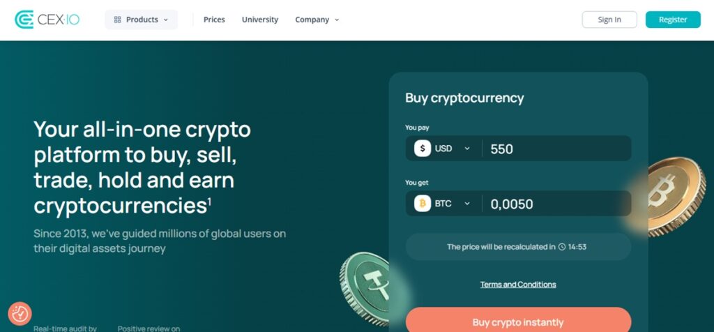 Homepage da CEX