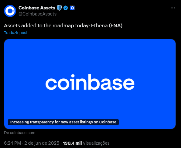 Token Ethena - possível listagem na Coinbase