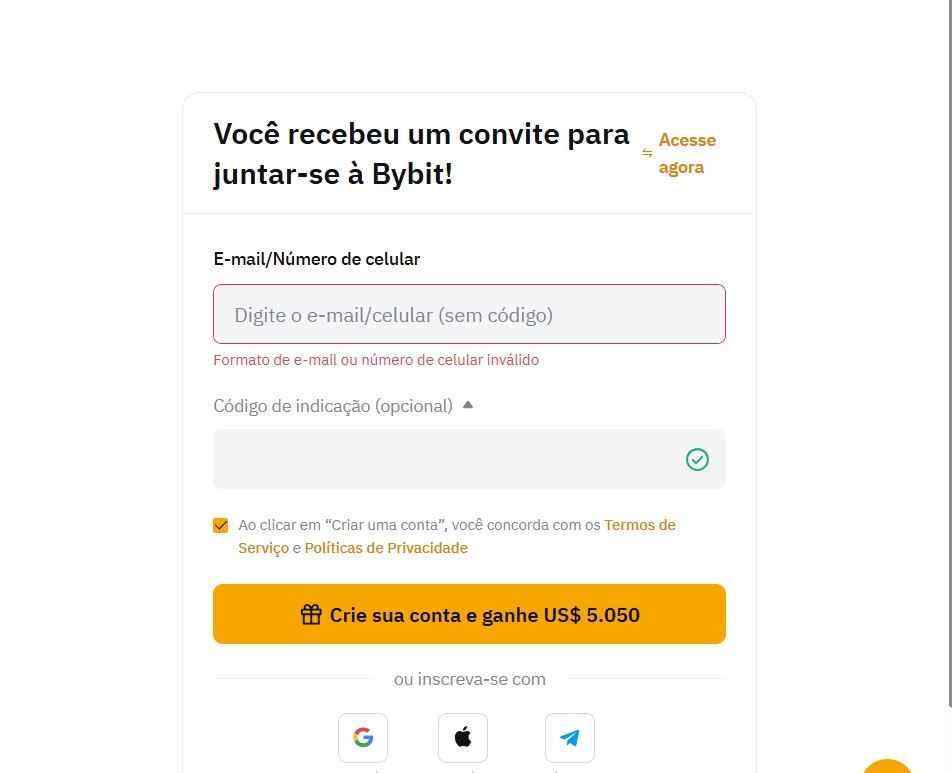 Você pode criar conta apenas com o email