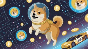 Ilustração do cachorro Shiba Inu. Previsão de preço Dogecoin