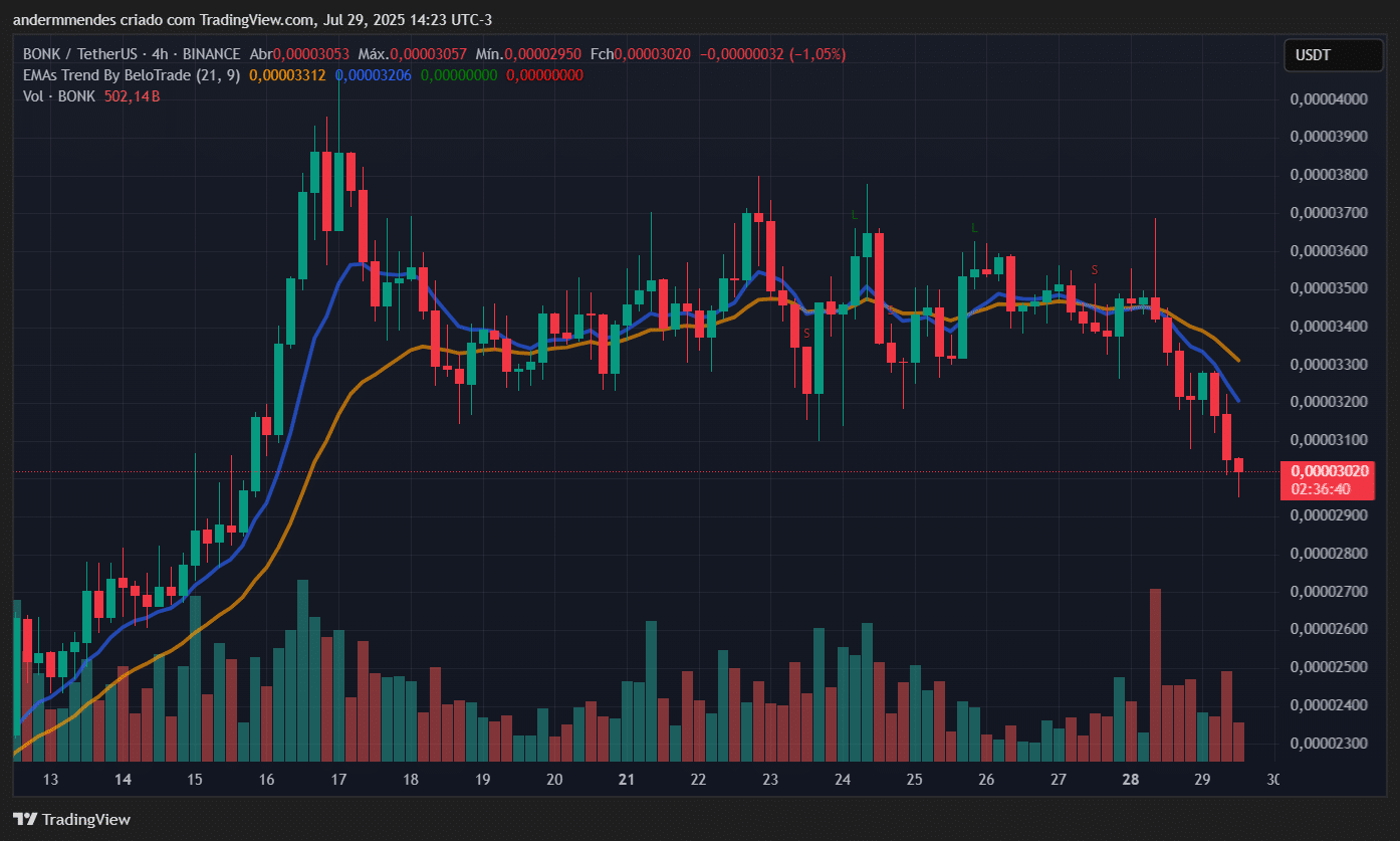 Gráfico da Bonk (BONK) no TradingView