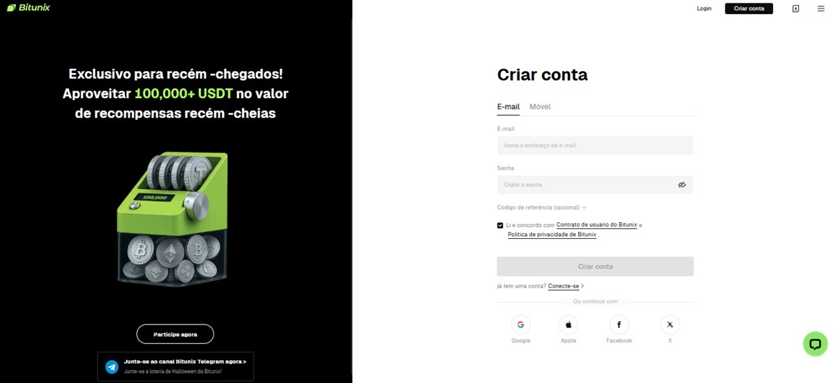 Formulário de cadastro Bitunix