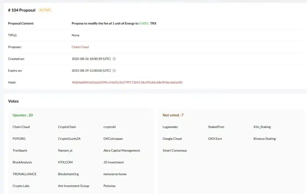 proposta taxas tron