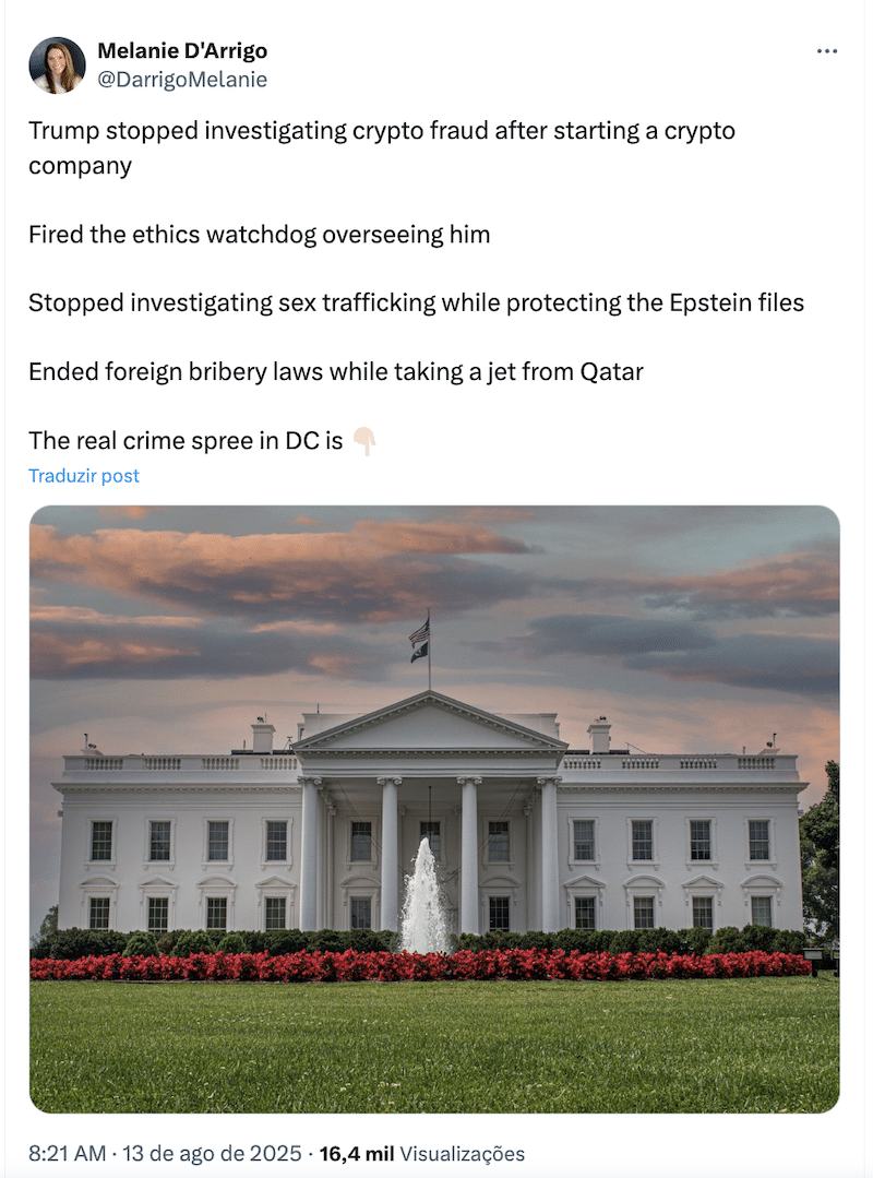 democrata questiona ligações de trump com setor cripto