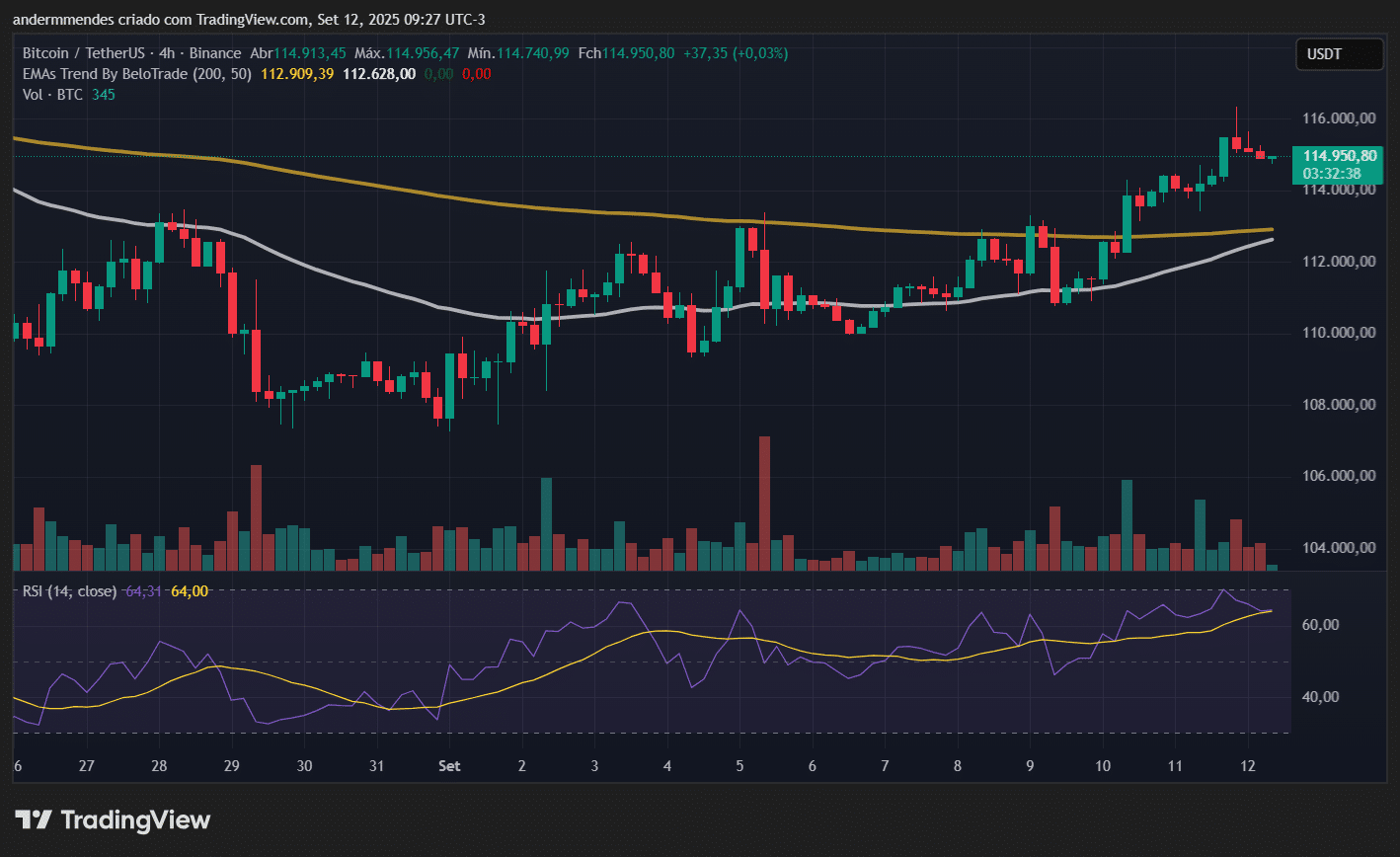 BTC dispara acima de US$ 116.000 – Bitcoin hoje (12/09) - 99Bitcoins Brasil