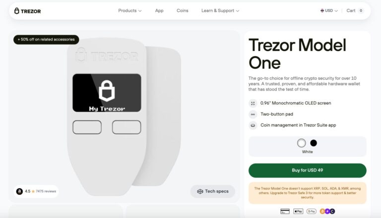 Trezor Model One tem suporte a rede BNB Chain