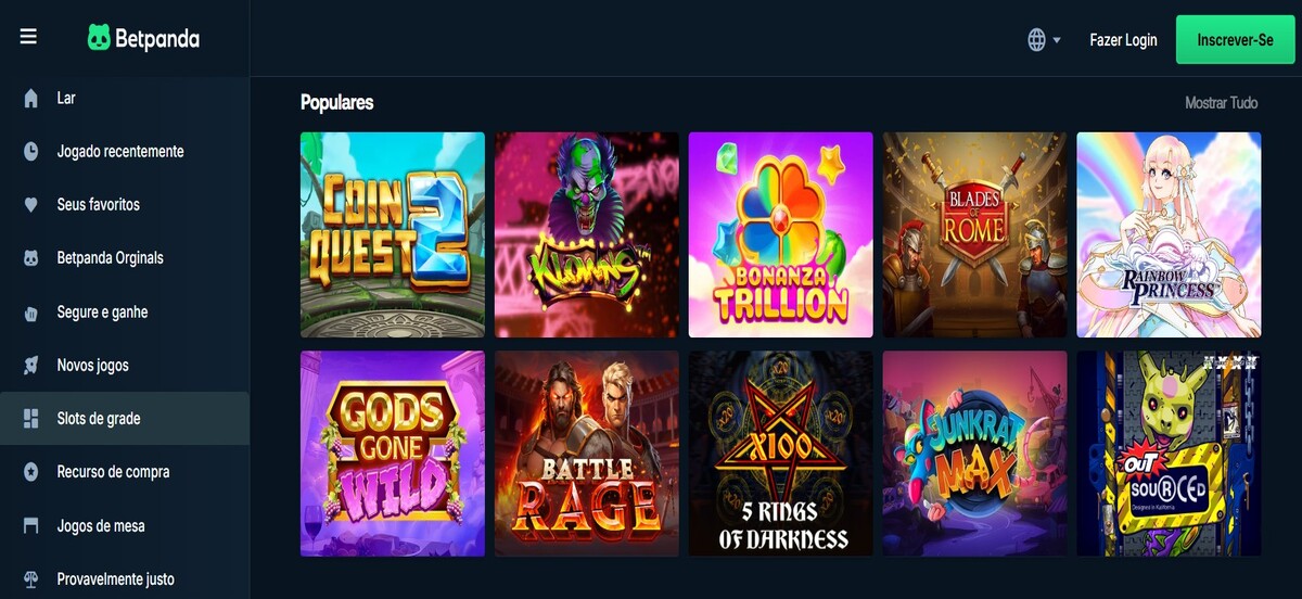 Seção de slots do BetPanda