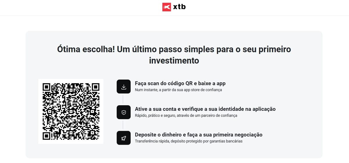 Para abrir a conta na XTB, basta fazer o scan do QR no aparelho móvel