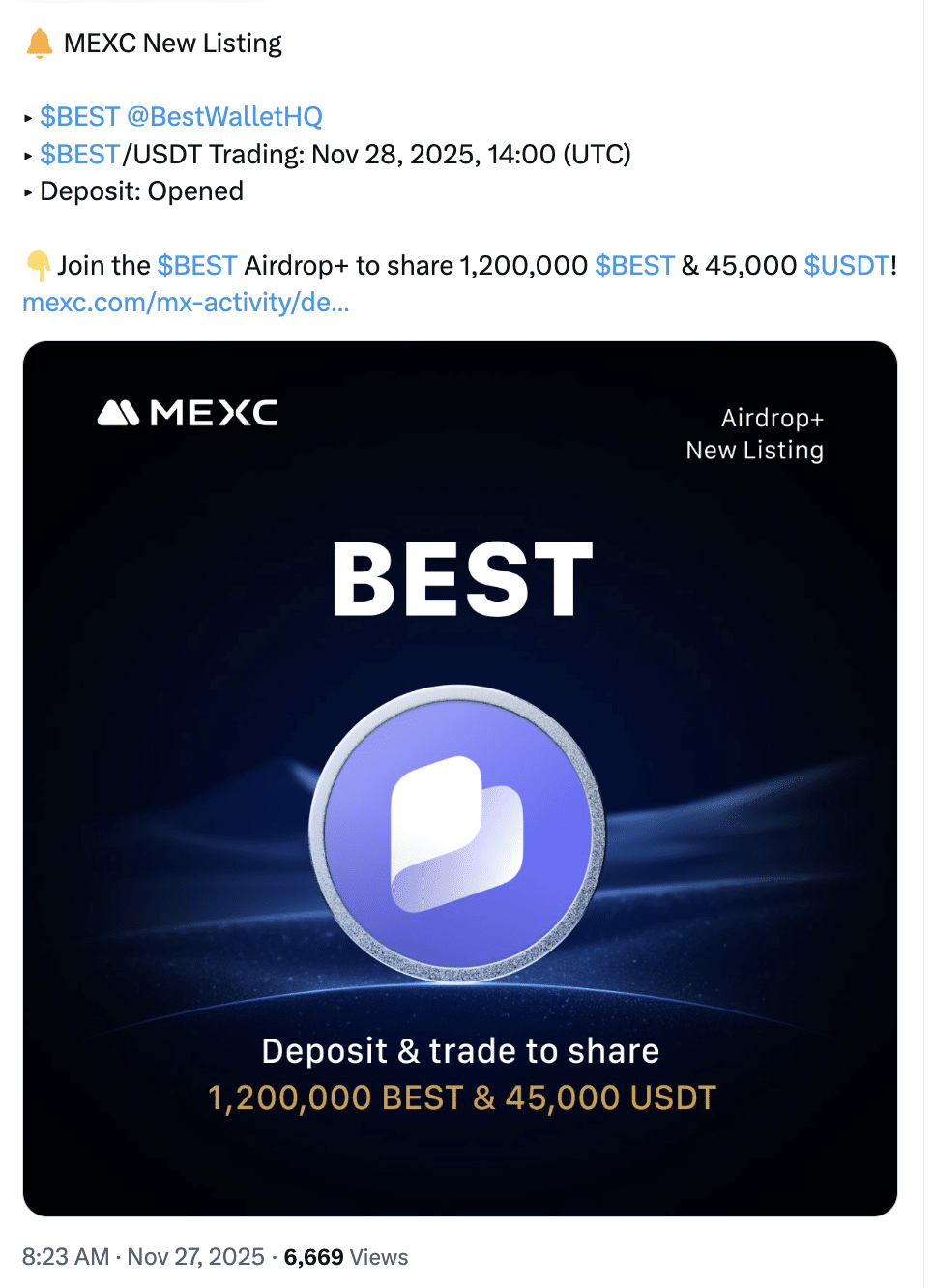 MEXC vai listar token BEST