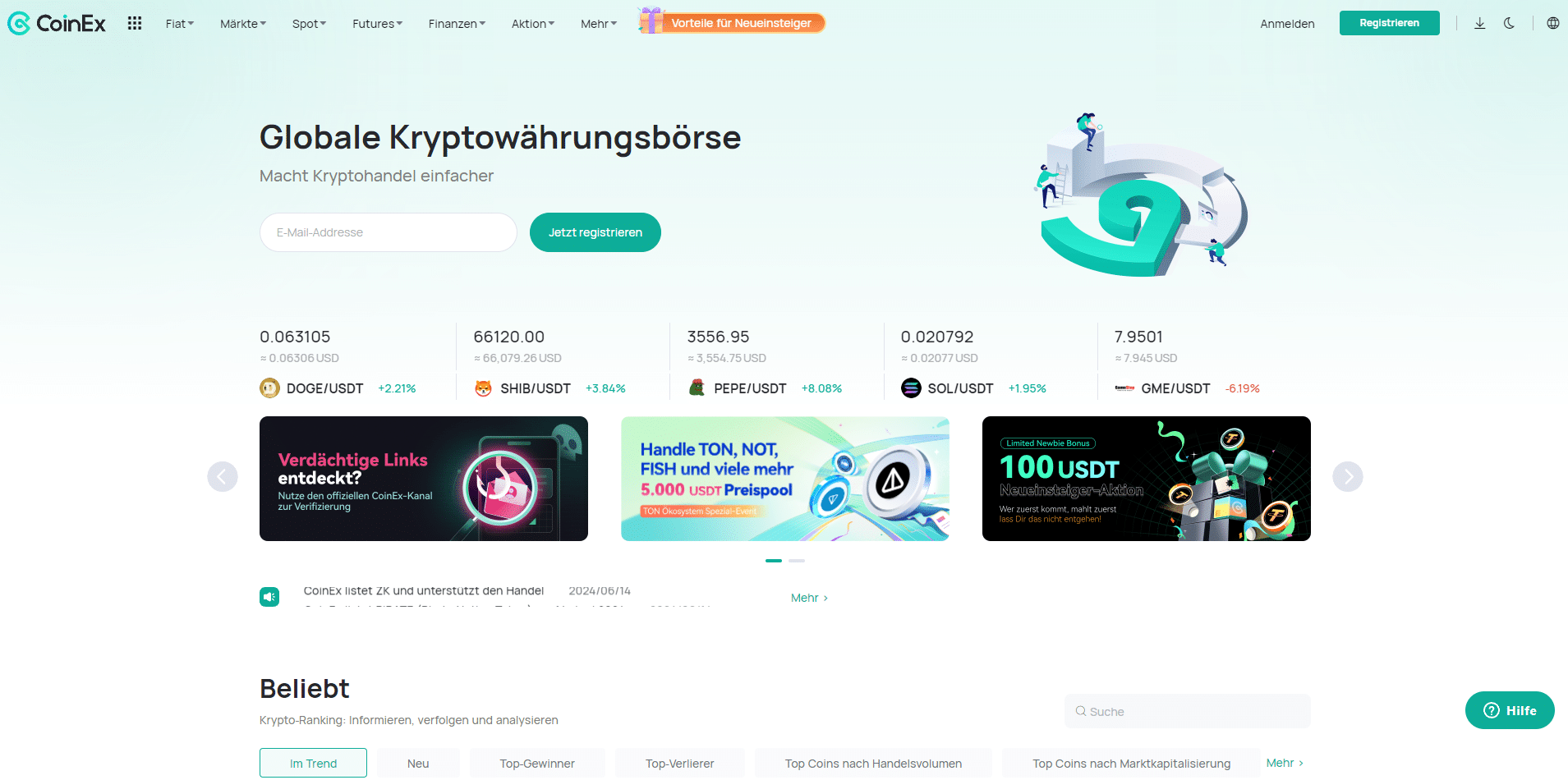 Coinex homepage