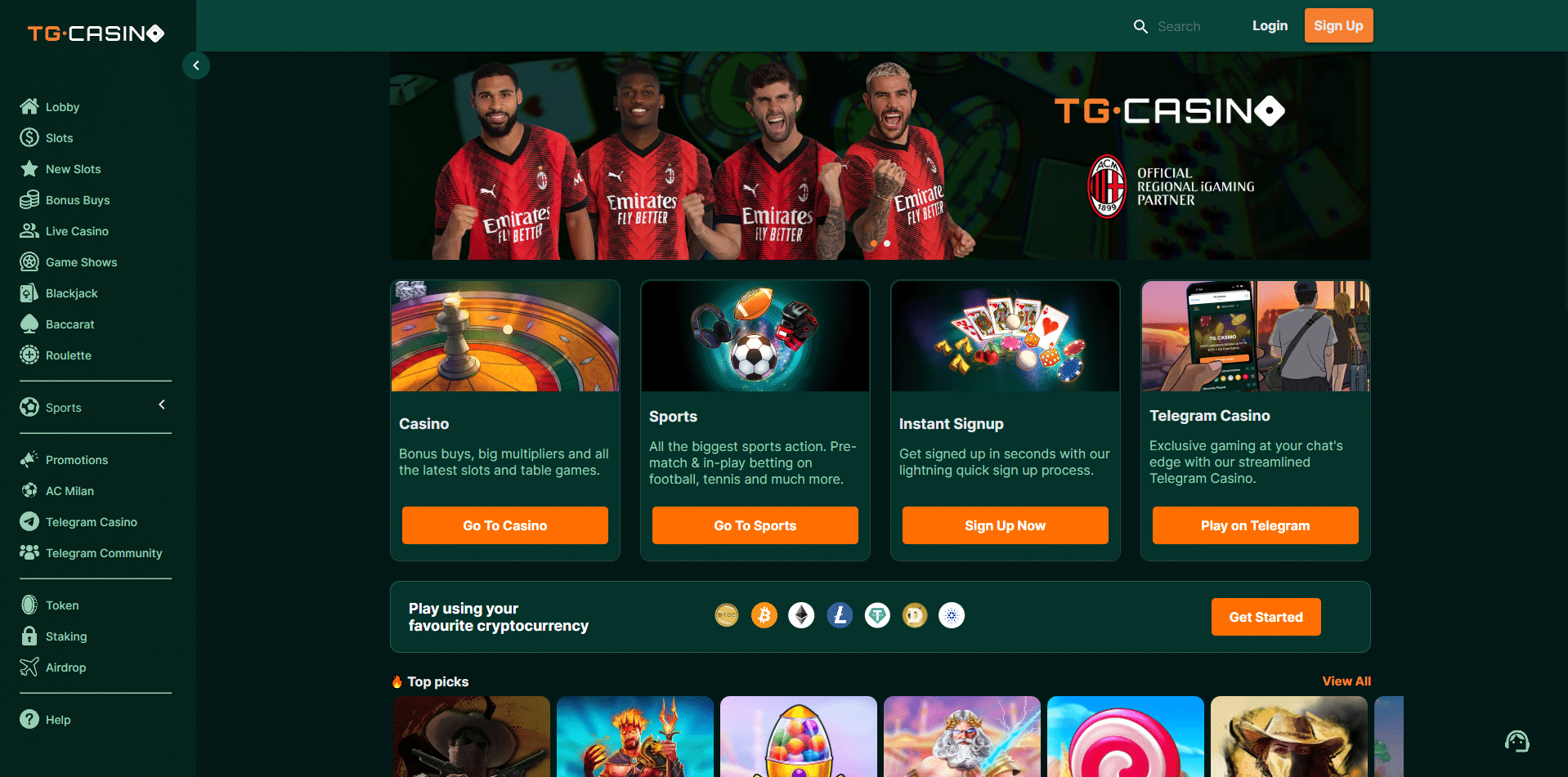 TG Casino Homepage