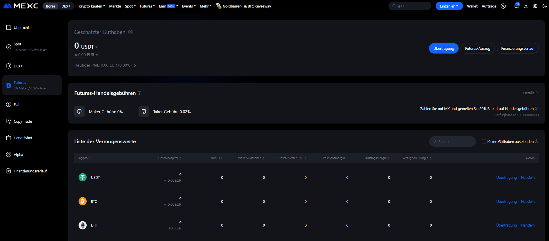 mexc wallet futures
