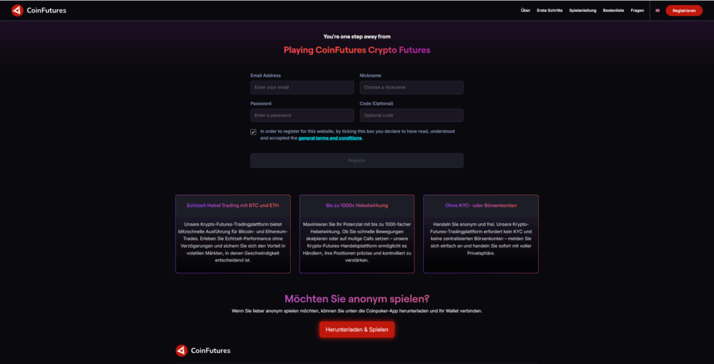 Coinfutures Registrieren