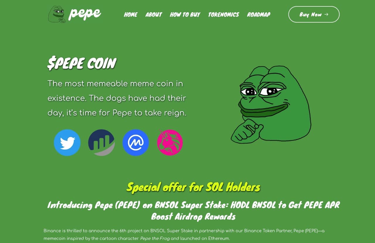 Pepe Coin Webseite